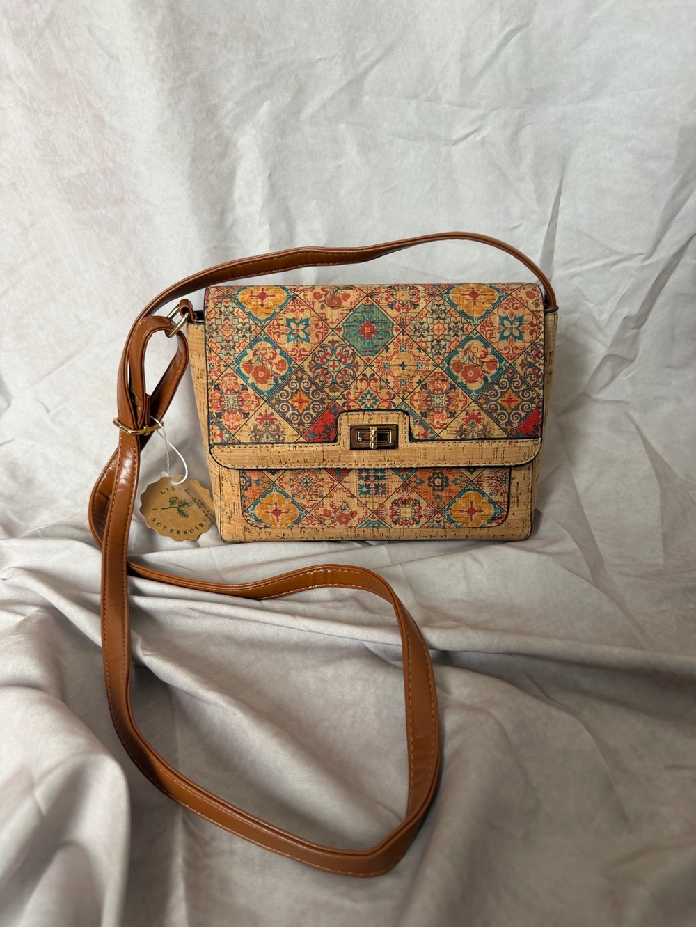 Patterned Cork Crossbody Bag in Multicolor